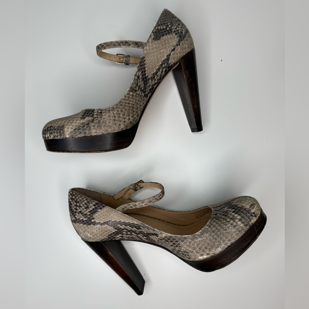 Cole Haan Snakeskin Print Mary Jane Platform Block Heels Size 7B Y2K Preppy Boho - Picture 13 of 15